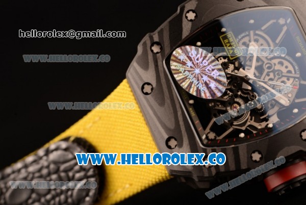 Richard Mille RM 055 Miyota 9015 Automatic Carbon Fiber Case with Skeleton Dial and Yellow Nylon/Leather Strap - Click Image to Close